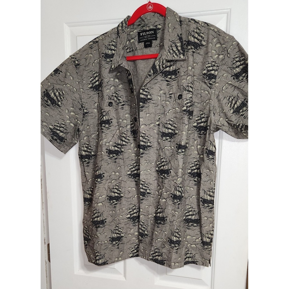 Filson Northwest Camp Shirt Size L Sailboat Print Short Sleeve